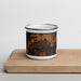 Front View Custom Dexter New York Map Enamel Mug in Ember on Cutting Board
