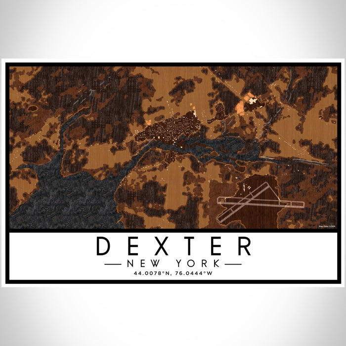 Dexter New York Map Print Landscape Orientation in Ember Style With Shaded Background