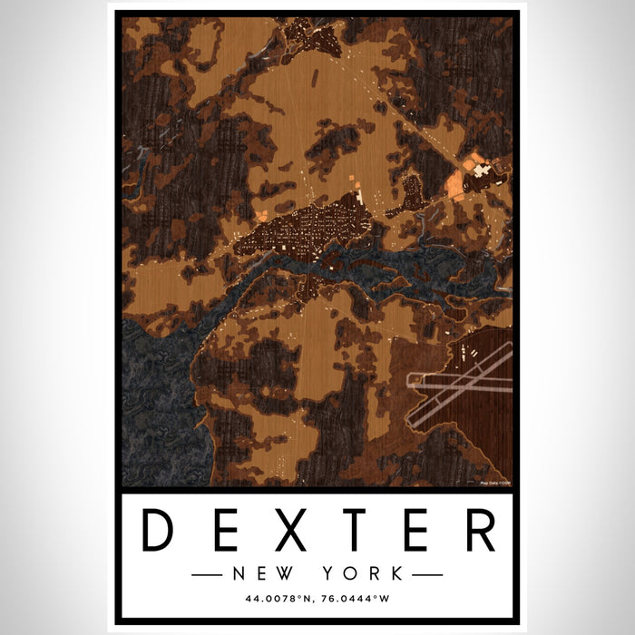 Dexter New York Map Print Portrait Orientation in Ember Style With Shaded Background