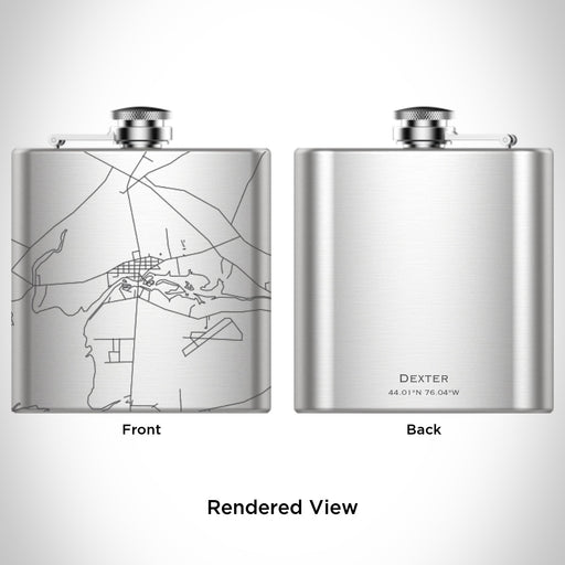 Rendered View of Dexter New York Map Engraving on 6oz Stainless Steel Flask