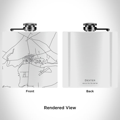 Rendered View of Dexter New York Map Engraving on 6oz Stainless Steel Flask in White
