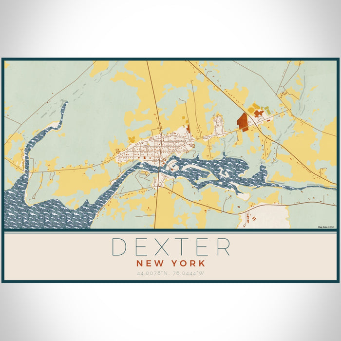 Dexter New York Map Print Landscape Orientation in Woodblock Style With Shaded Background