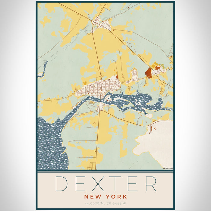 Dexter New York Map Print Portrait Orientation in Woodblock Style With Shaded Background