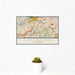 12x18 Diamond Bar California Map Print Landscape Orientation in Woodblock Style With Small Cactus Plant in White Planter