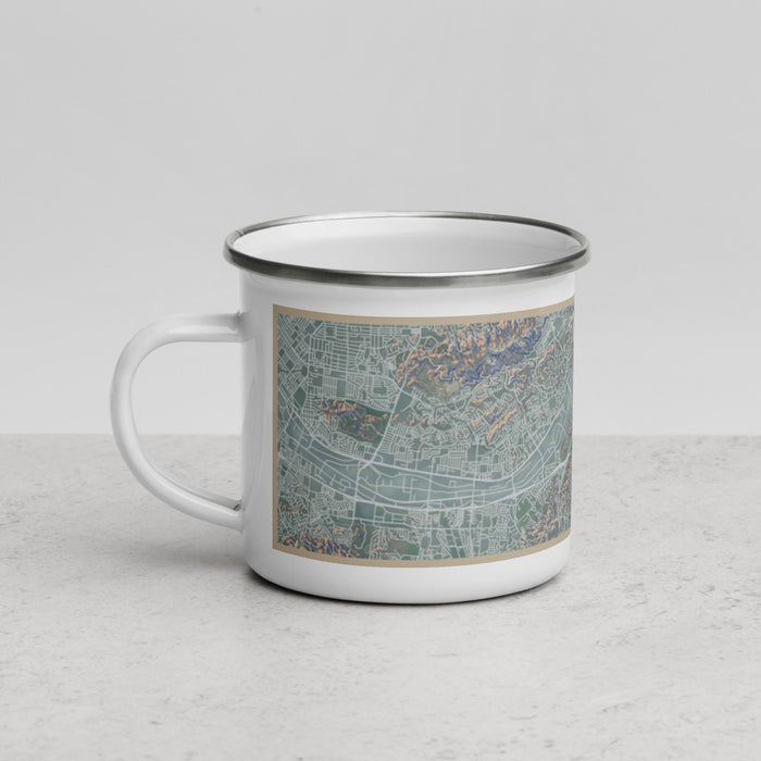 Left View Custom Diamond Bar California Map Enamel Mug in Afternoon