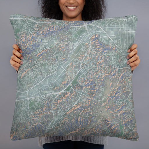 Person holding 22x22 Custom Diamond Bar California Map Throw Pillow in Afternoon