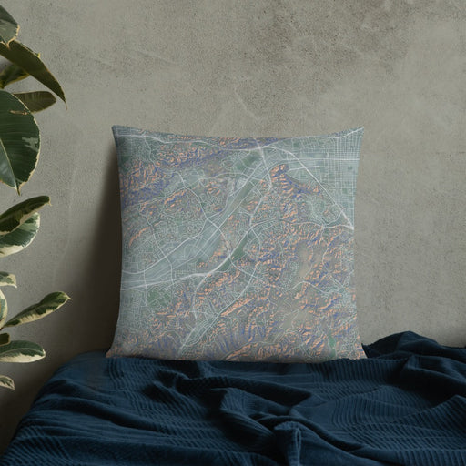 Custom Diamond Bar California Map Throw Pillow in Afternoon on Bedding Against Wall