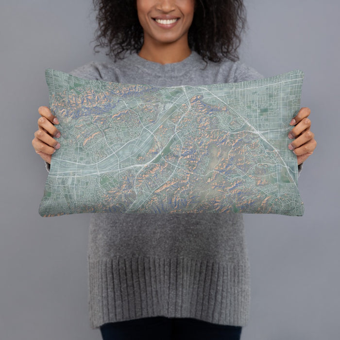 Person holding 20x12 Custom Diamond Bar California Map Throw Pillow in Afternoon
