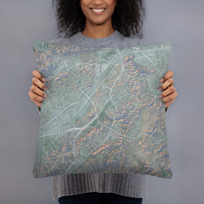 Person holding 18x18 Custom Diamond Bar California Map Throw Pillow in Afternoon