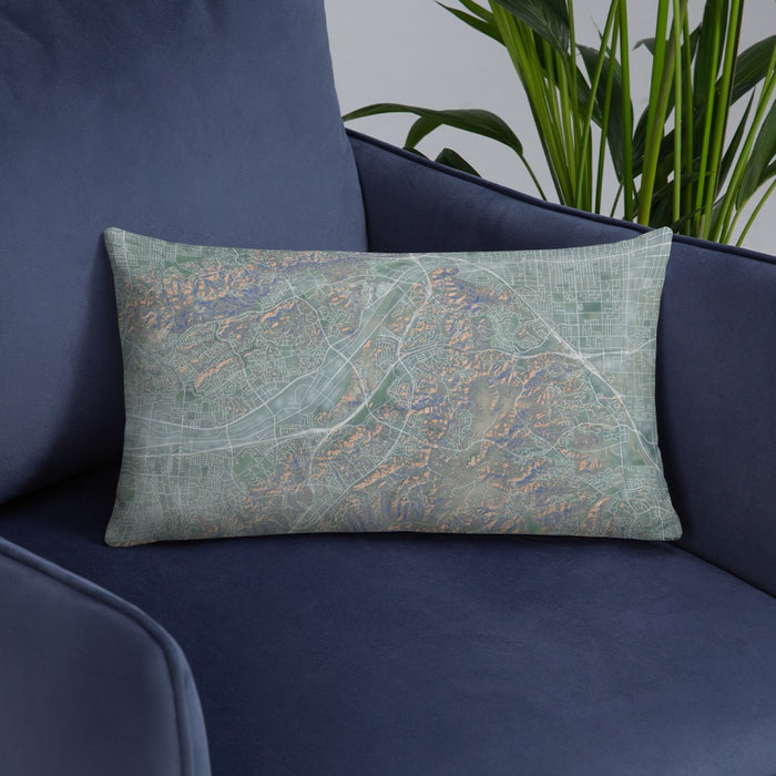 Custom Diamond Bar California Map Throw Pillow in Afternoon on Blue Colored Chair