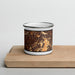 Front View Custom Diamond Bar California Map Enamel Mug in Ember on Cutting Board