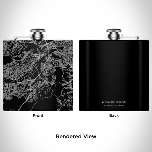 Rendered View of Diamond Bar California Map Engraving on 6oz Stainless Steel Flask in Black