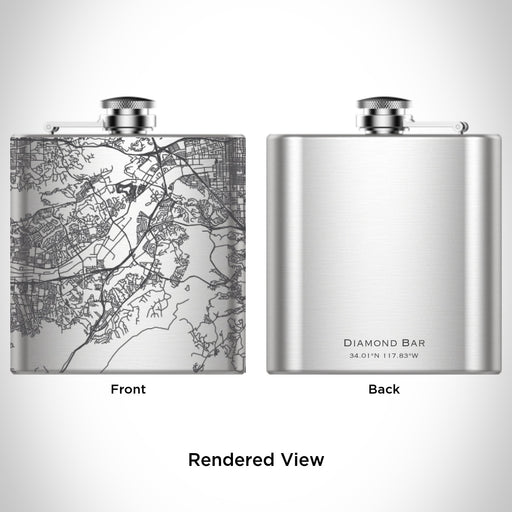 Rendered View of Diamond Bar California Map Engraving on 6oz Stainless Steel Flask