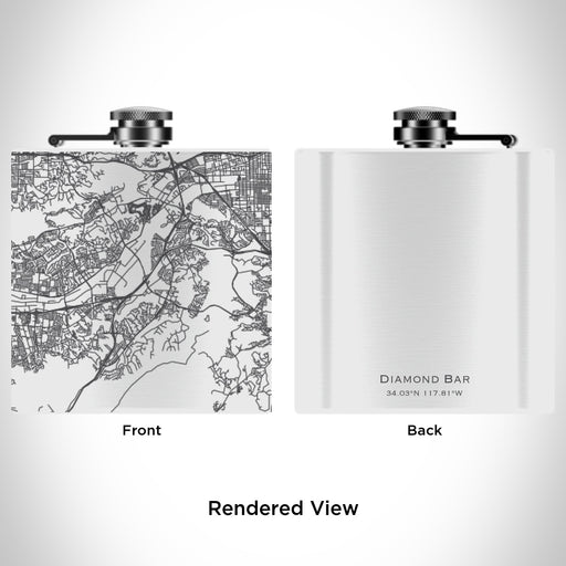 Rendered View of Diamond Bar California Map Engraving on 6oz Stainless Steel Flask in White