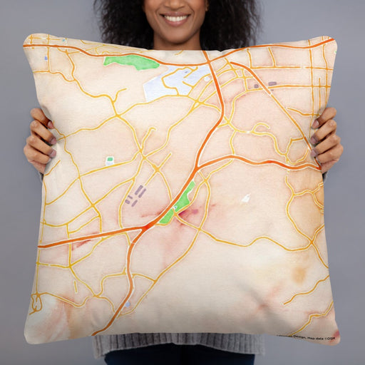 Person holding 22x22 Custom Diamond Bar California Map Throw Pillow in Watercolor