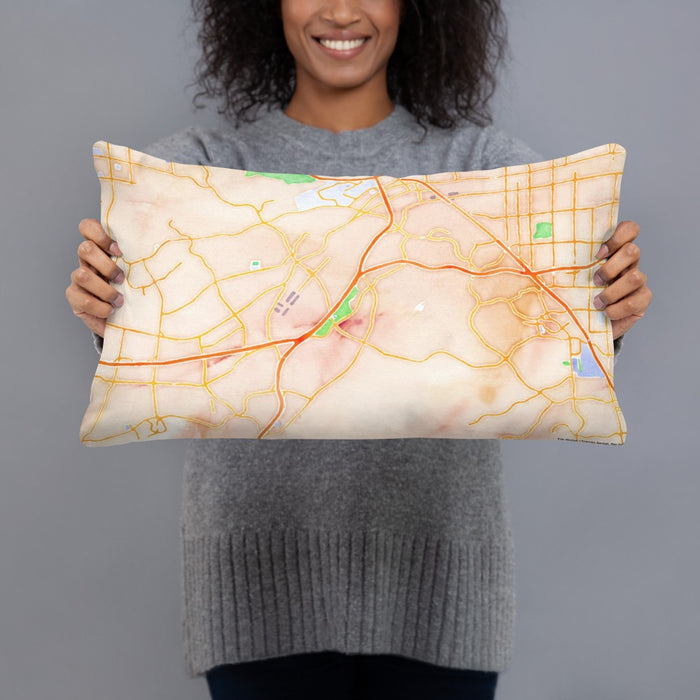 Person holding 20x12 Custom Diamond Bar California Map Throw Pillow in Watercolor