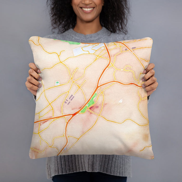Person holding 18x18 Custom Diamond Bar California Map Throw Pillow in Watercolor