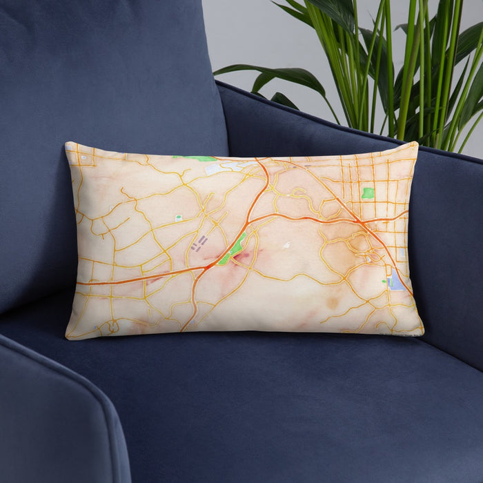 Custom Diamond Bar California Map Throw Pillow in Watercolor on Blue Colored Chair