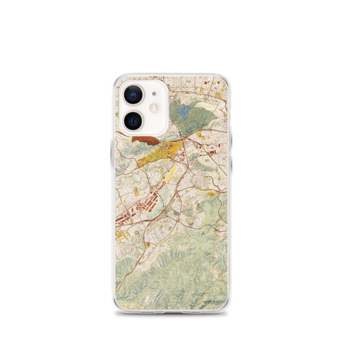 Custom iPhone 12 mini Diamond Bar California Map Phone Case in Woodblock