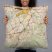 Person holding 22x22 Custom Diamond Bar California Map Throw Pillow in Woodblock