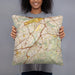 Person holding 18x18 Custom Diamond Bar California Map Throw Pillow in Woodblock