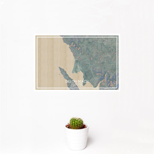 12x18 Dillon Beach California Map Print Landscape Orientation in Afternoon Style With Small Cactus Plant in White Planter