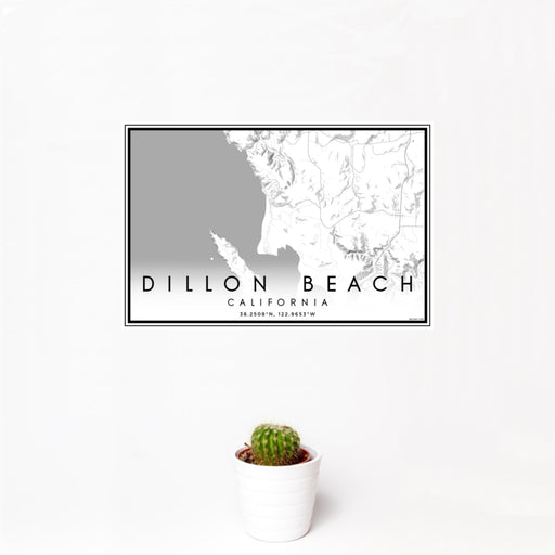 12x18 Dillon Beach California Map Print Landscape Orientation in Classic Style With Small Cactus Plant in White Planter