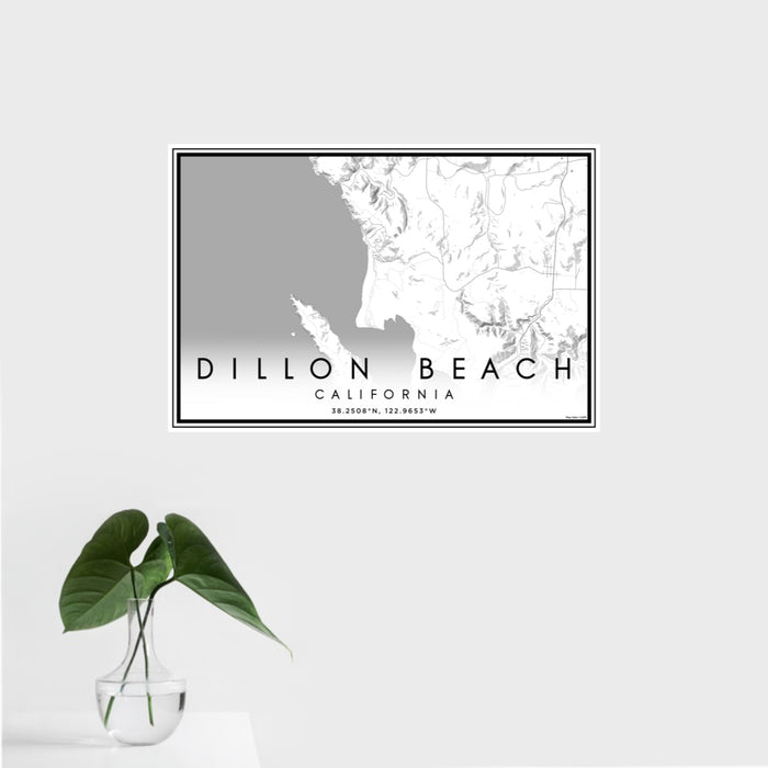 16x24 Dillon Beach California Map Print Landscape Orientation in Classic Style With Tropical Plant Leaves in Water