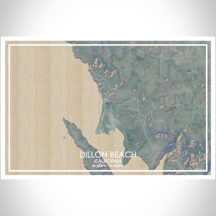 Dillon Beach California Map Print Landscape Orientation in Afternoon Style With Shaded Background