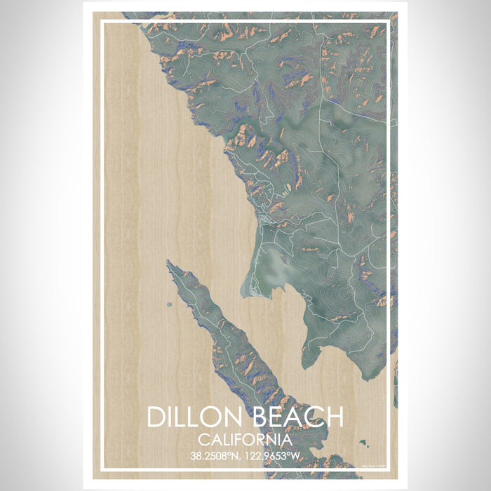 Dillon Beach California Map Print Portrait Orientation in Afternoon Style With Shaded Background
