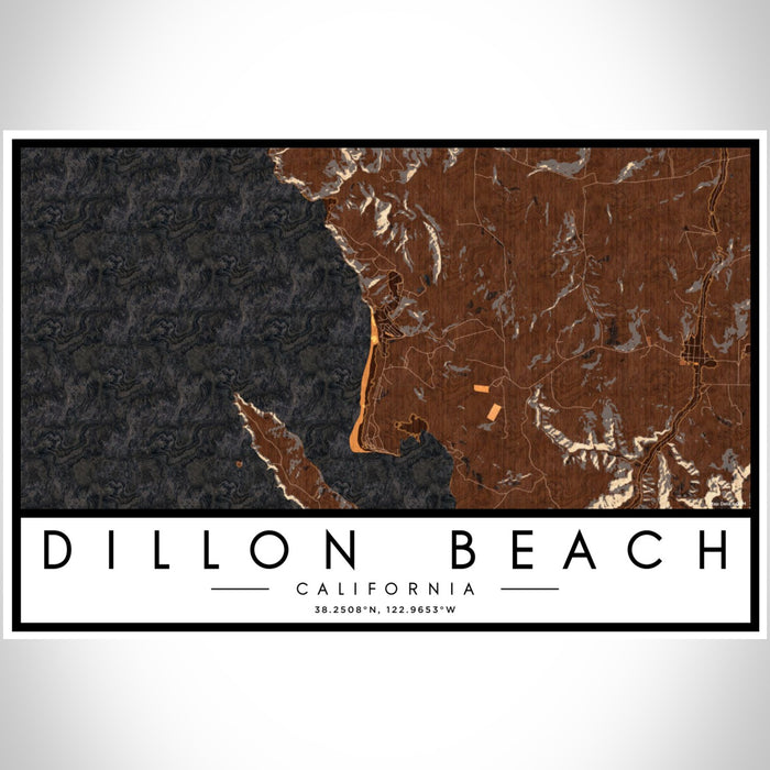 Dillon Beach California Map Print Landscape Orientation in Ember Style With Shaded Background