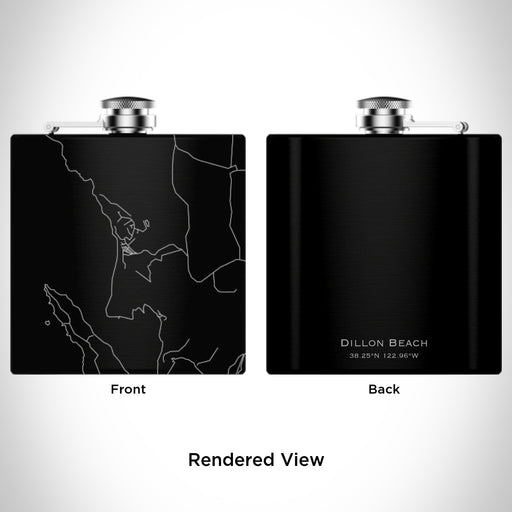 Rendered View of Dillon Beach California Map Engraving on 6oz Stainless Steel Flask in Black
