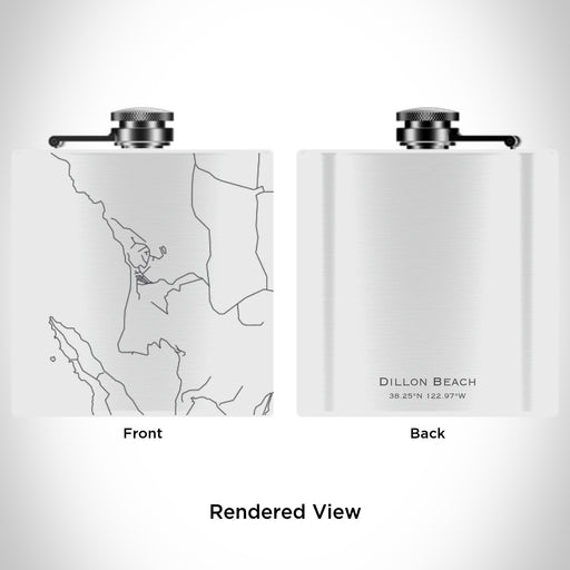 Rendered View of Dillon Beach California Map Engraving on 6oz Stainless Steel Flask in White
