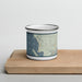 Front View Custom Dillon Beach California Map Enamel Mug in Woodblock on Cutting Board