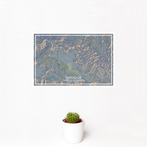 12x18 Dinosaur National Monument Map Print Landscape Orientation in Afternoon Style With Small Cactus Plant in White Planter
