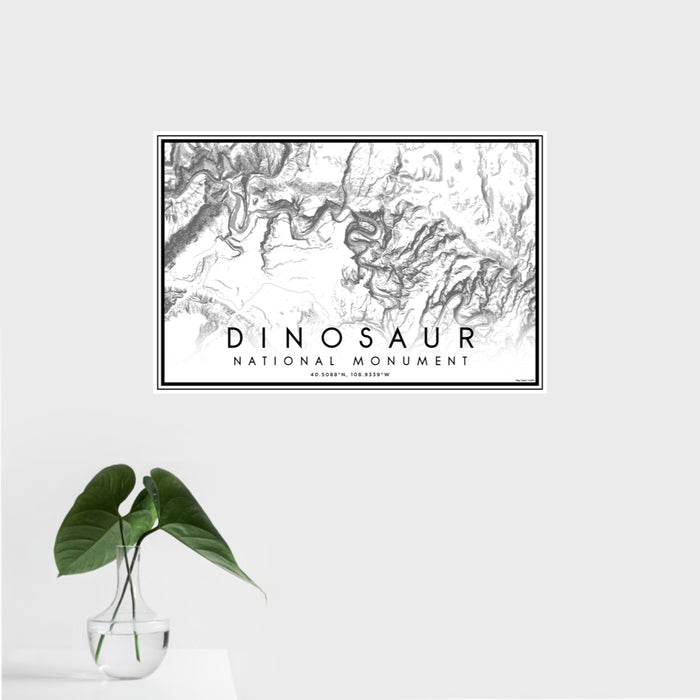 16x24 Dinosaur National Monument Map Print Landscape Orientation in Classic Style With Tropical Plant Leaves in Water