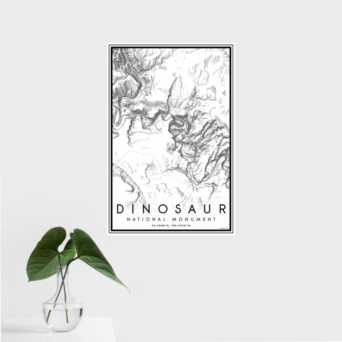 16x24 Dinosaur National Monument Map Print Portrait Orientation in Classic Style With Tropical Plant Leaves in Water