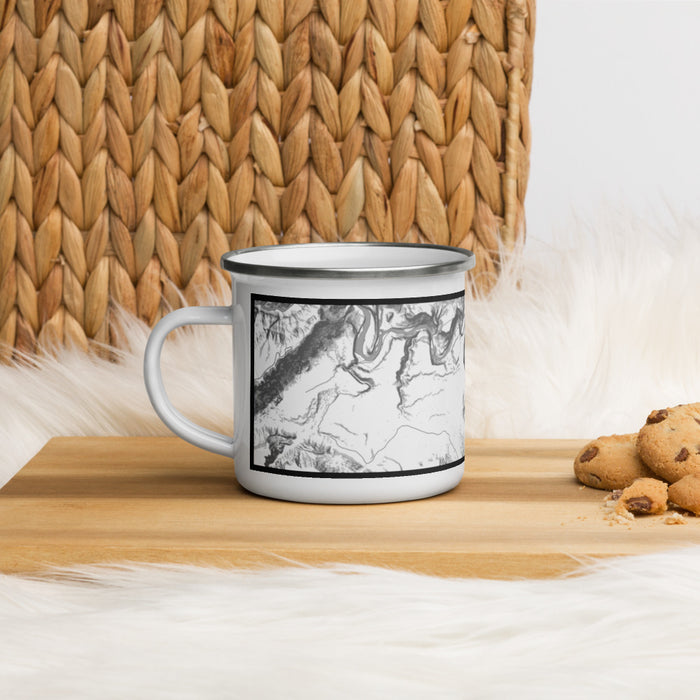 Left View Custom Dinosaur National Monument Map Enamel Mug in Classic on Table Top