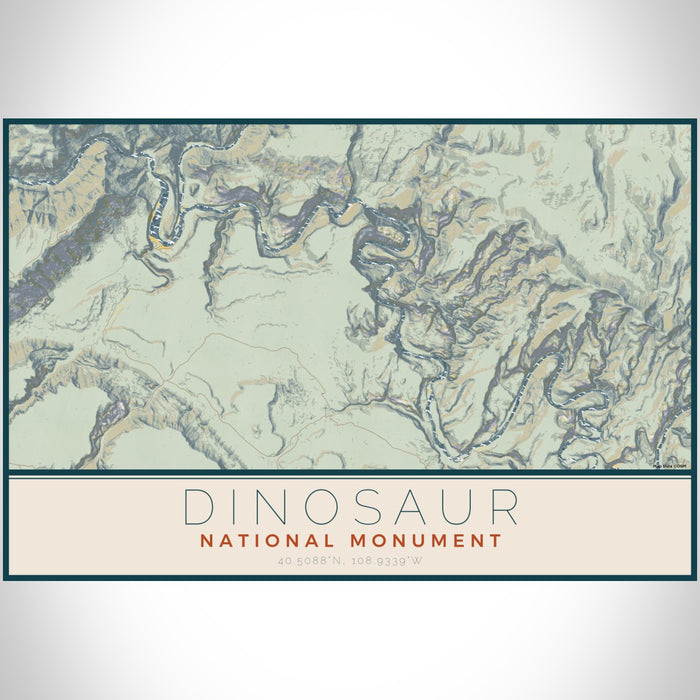 Dinosaur National Monument Map Print Landscape Orientation in Woodblock Style With Shaded Background