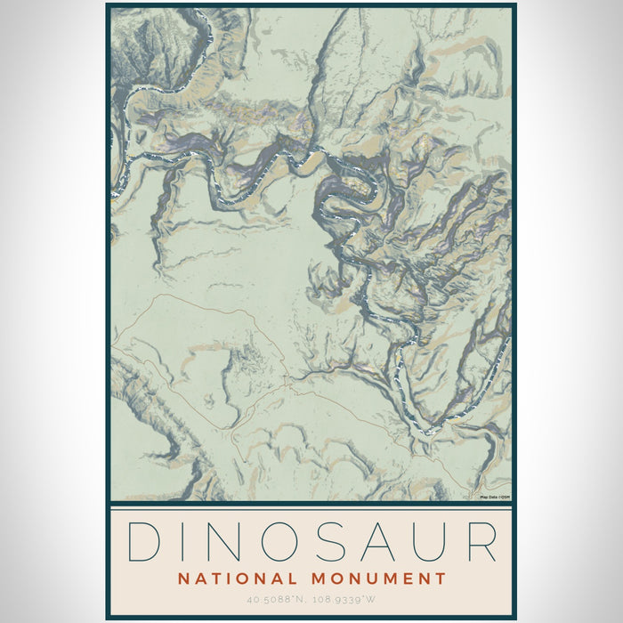 Dinosaur National Monument Map Print Portrait Orientation in Woodblock Style With Shaded Background