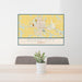 24x36 Dodge City Kansas Map Print Lanscape Orientation in Woodblock Style Behind 2 Chairs Table and Potted Plant