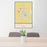 24x36 Dodge City Kansas Map Print Portrait Orientation in Woodblock Style Behind 2 Chairs Table and Potted Plant