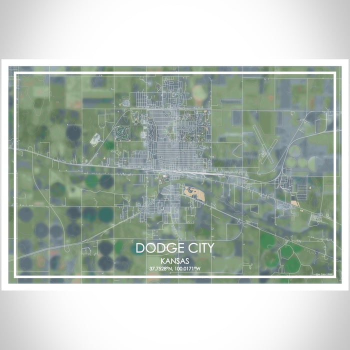 Dodge City Kansas Map Print Landscape Orientation in Afternoon Style With Shaded Background