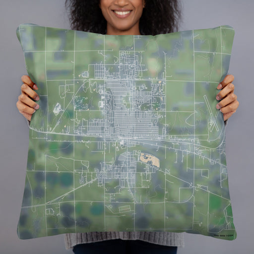 Person holding 22x22 Custom Dodge City Kansas Map Throw Pillow in Afternoon