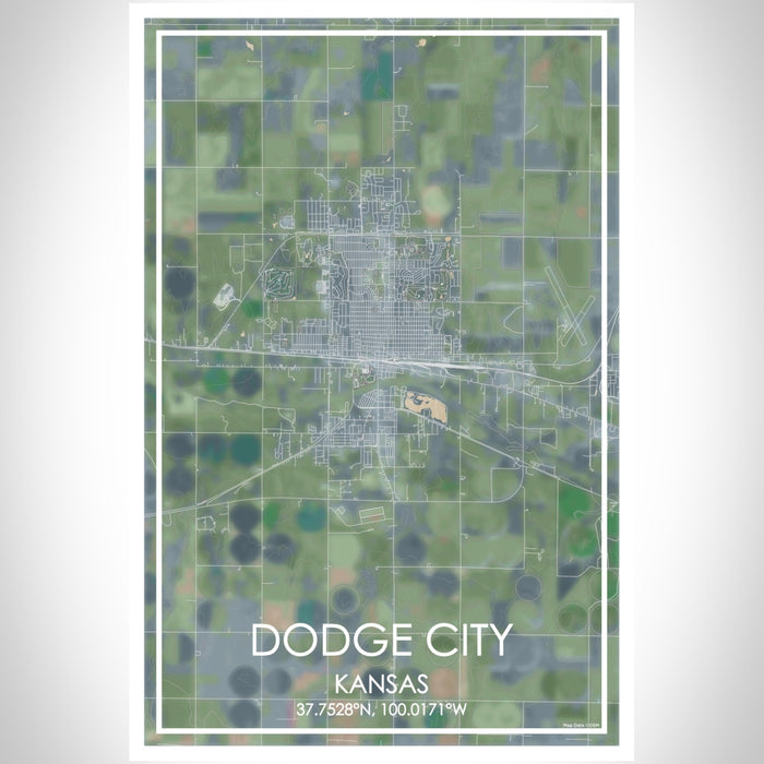 Dodge City Kansas Map Print Portrait Orientation in Afternoon Style With Shaded Background