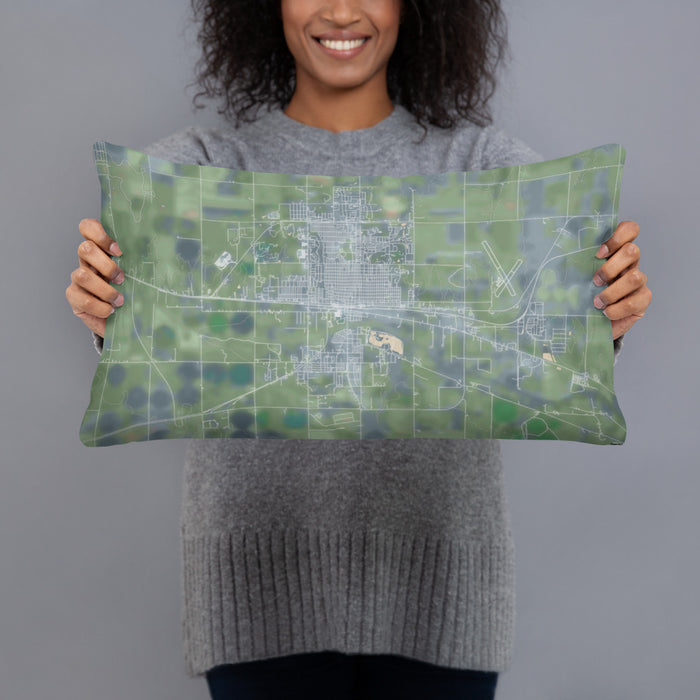 Person holding 20x12 Custom Dodge City Kansas Map Throw Pillow in Afternoon