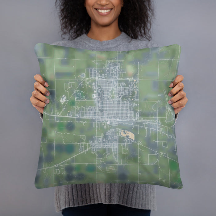Person holding 18x18 Custom Dodge City Kansas Map Throw Pillow in Afternoon