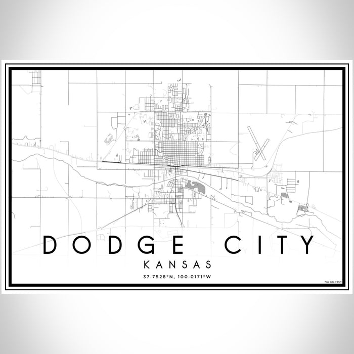 Dodge City Kansas Map Print Landscape Orientation in Classic Style With Shaded Background