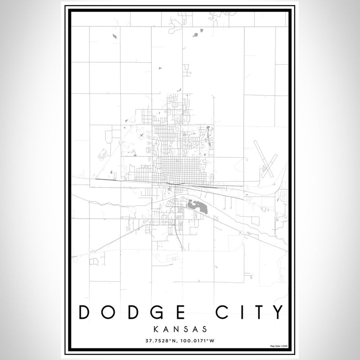 Dodge City Kansas Map Print Portrait Orientation in Classic Style With Shaded Background