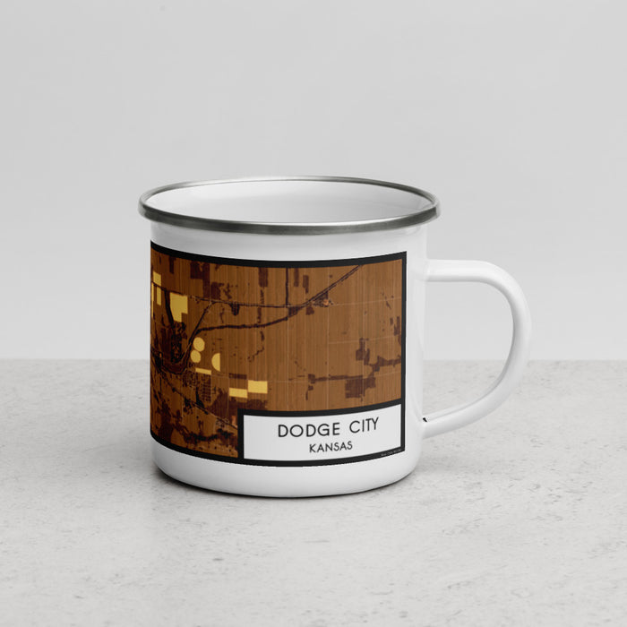 Right View Custom Dodge City Kansas Map Enamel Mug in Ember